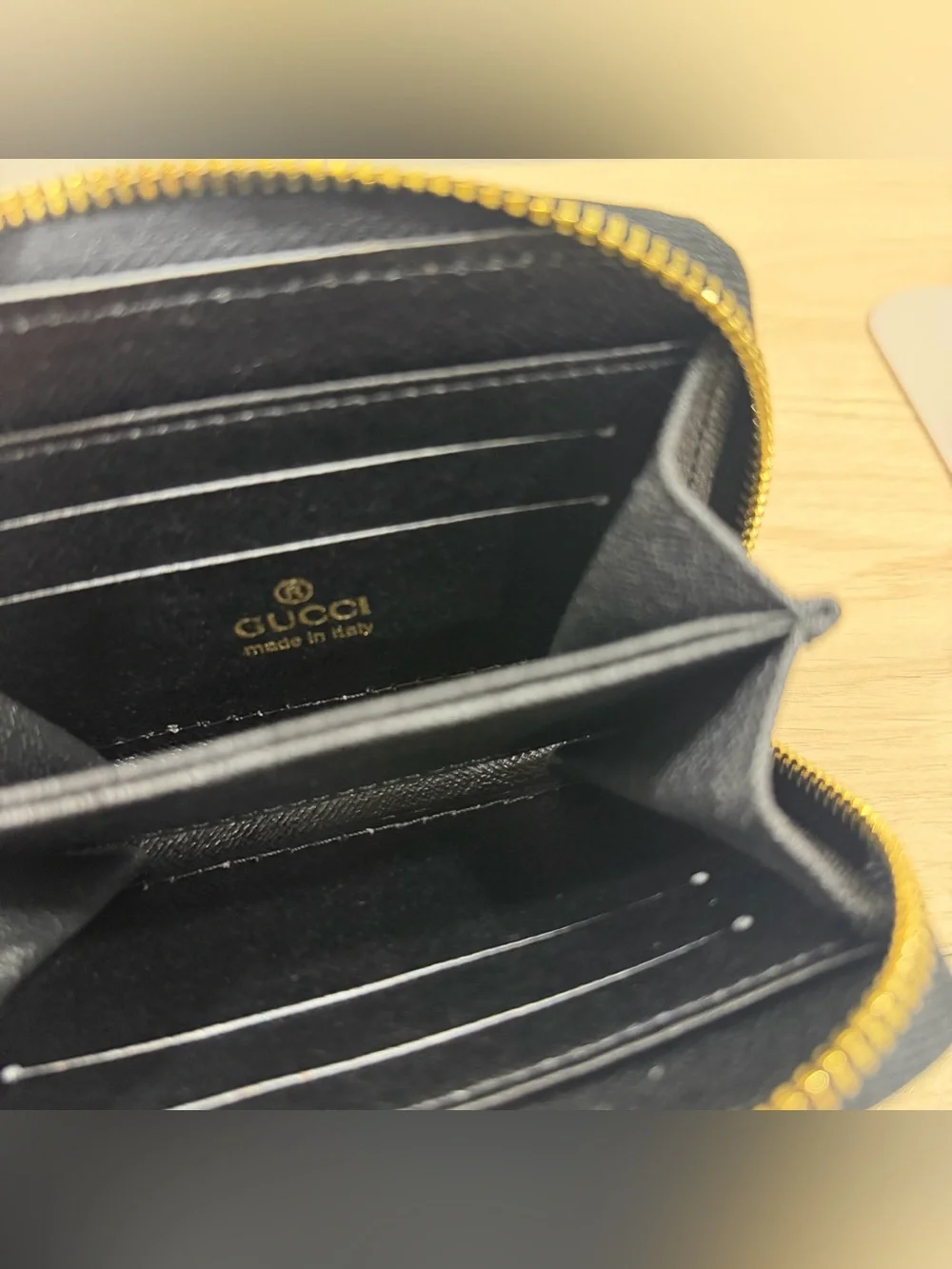 Gucci Black GG Monogram Leather Zip Wallet with Web Stripe - Picture 4 of 4